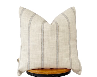 cream / natural and blue striped pillow cover，sofa pillow cover