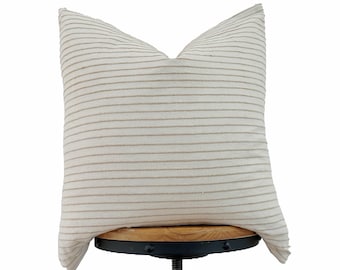 Hand woven fabric Pillow Cover: tan/ camel  color striped