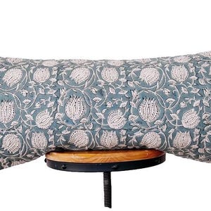 block print linen pillow, gray blue floral pillow. lumbar pillow cover.14×30&quot;14×34&quot;14×46&quot;