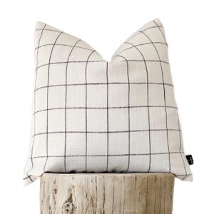 white and black plaid pillow cover, Windowpane pillow cover, check pillow cover.