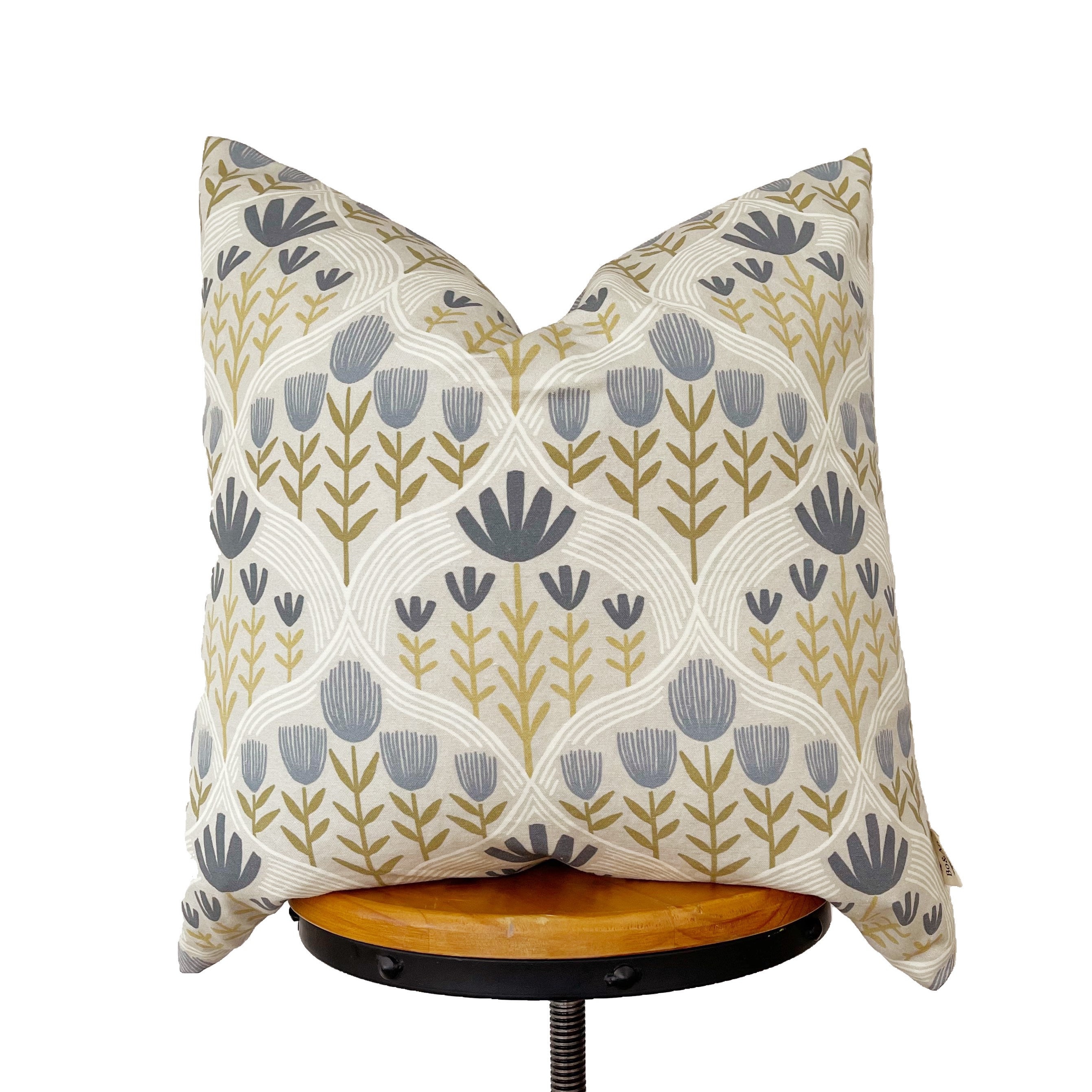 Designer  fabric pillow cover,  beige / Blue gray / olive color floral pillow cover