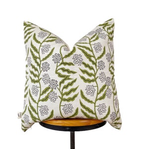 Designer fabric pillow, olive green /black floral pillow cover