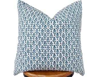 indigo blue and white floral pillow cover