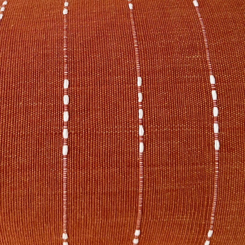 Hand Woven Fabric Pillow Cover . Rusty and White Striped Pillow Cover