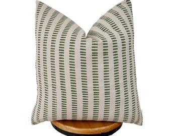 block print linen pillow, green striped pillow cover