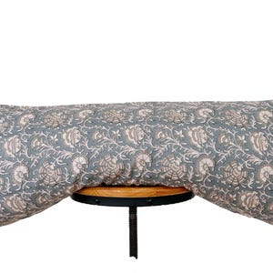 NEU) Handblockdruck Leinenkissenbezug, blauer und grauer lumbaler Lendenkissenbezug