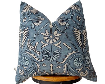 Indigo blue and natural Floral pillow cover