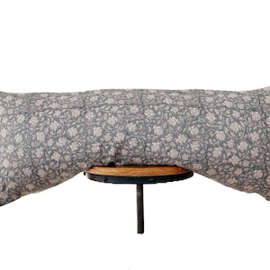 Hand block linen pillow, Antique blue floral pillow cover, lumbar pillow cover