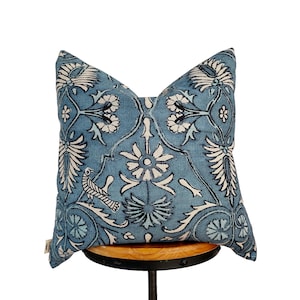 Indigo blue and natural Floral pillow cover