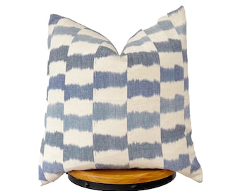 Light Indigo blue and natural pillow cover,