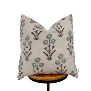 block print linen pillow, blue , green brown color pillow cover.natural linen fabric
