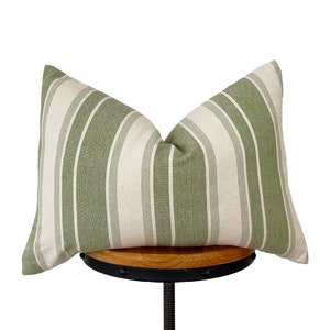 Chiangmai cotton pillow, natural and green striped lumbar pillow, Modern Farmhouse lumbar pillow,12x20”14x20”12x30”12x34”