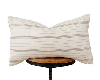 Striped Lumbar Pillow Cover: Natural Tan Brown Cotton, 12x20 14x20 14x34