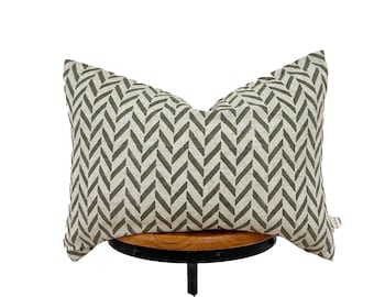 Hand block print linen pillow cover,green color lumbar pillow cover