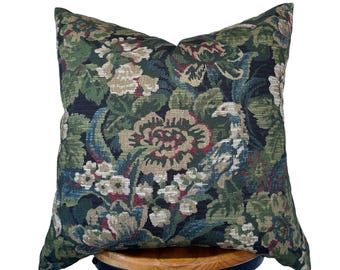 New / vintage floral pillow cover, brown / green/blue  /red