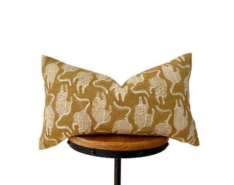 Block print linen pillow, Mustard  brown linen pillow cover, lumbar pillow cover 12x20”14x20”14x30”14x34”