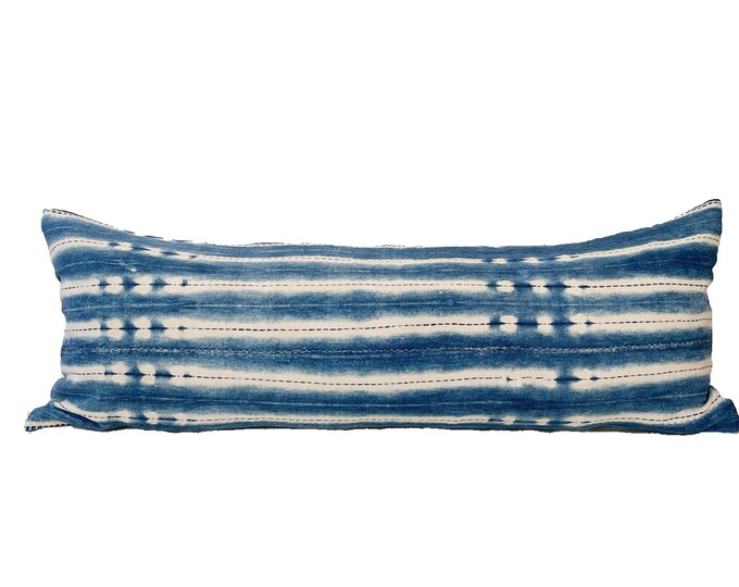Indigo Blue Mudcloth Pillow Cover, Lumbar Pillow Cover. 14x34 Etsy