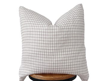 NEW/  Traditional hand woven Cotton  fabric Pillow Cover: Cream and brown check design