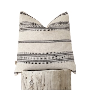 Fodera per cuscino a righe: cuscino per divano grigio naturale e nero