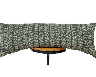 Block print linen pillow, green/gray floral natural linen pillow cover, lumbar pillow cover 12x20”14x20”14x30”14x34”