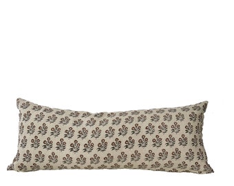 block print linen pillow, sage green floral pillow. lumbar pillow cover.14x30”14x34”14x46”