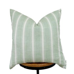NEW ) Designer  fabric, green and cream striped pillow cover, linen pillow cover
