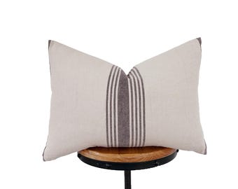New/ natural linen Pillow Cover: brown striped pillow cover