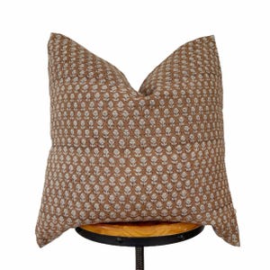 block print linen pillow, Rusty color floral pillow cover