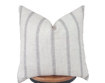 Hand woven fabric lumbar pillow cover, Ivory and light gray striped(2026)