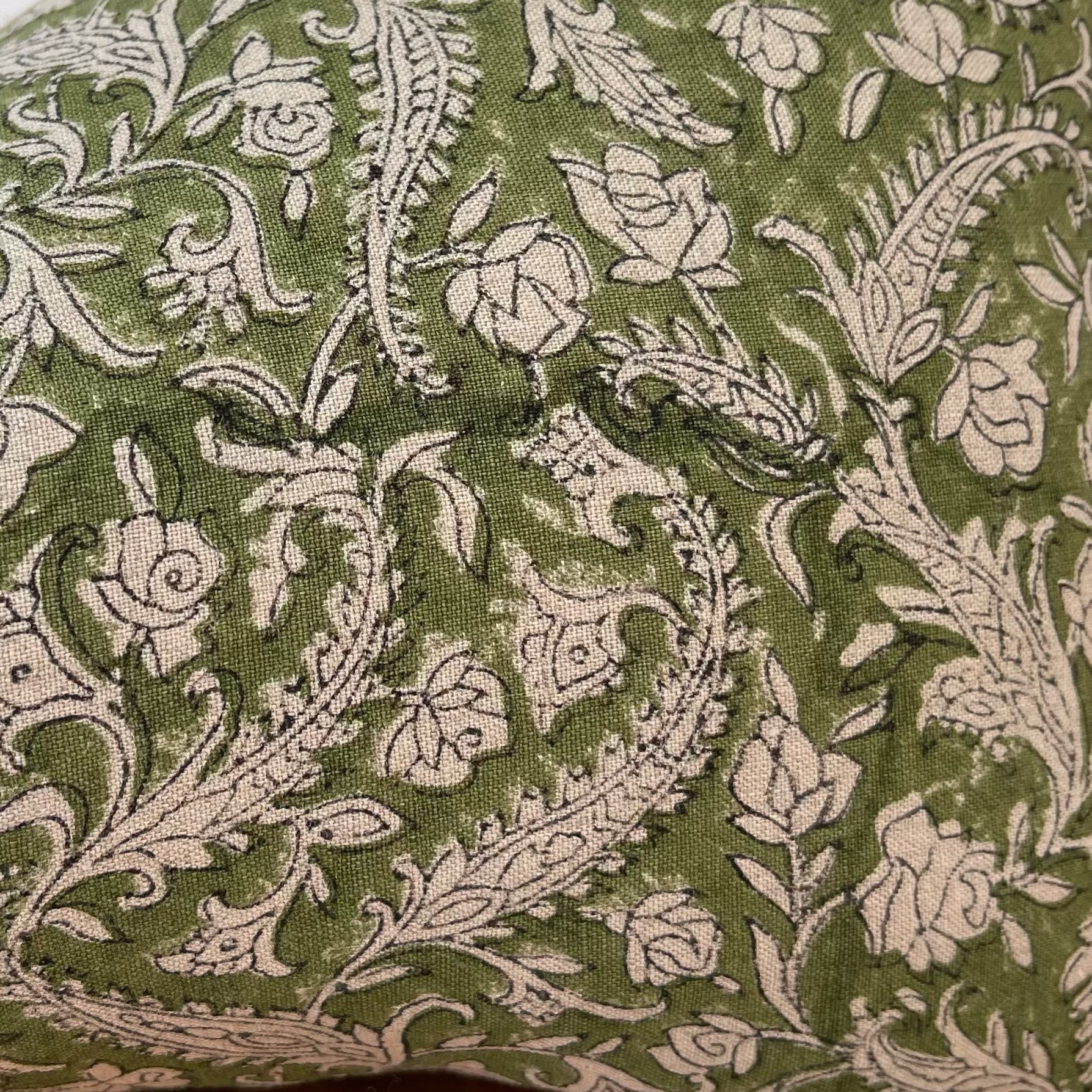 Block Print Linen Fabric Pillow Cover. Green Floral Lumbar Etsy