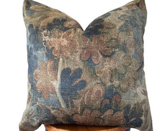 New / vintage floral pillow cover, brown / green/blue  Woods Forest design