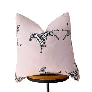Designer fabric pillow, pink and black / white animal prints pillow