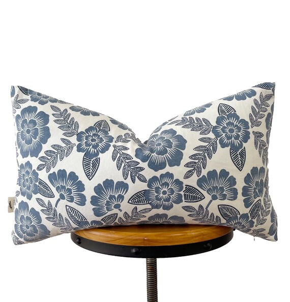 Blue and White Floral Pillow Cover Lumbar Pillow Cover12x20 Etsy