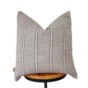 Gray and Natural striped pillow cover