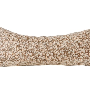 Block Print Linen Lumbar Pillow Cover: Camel Floral Design