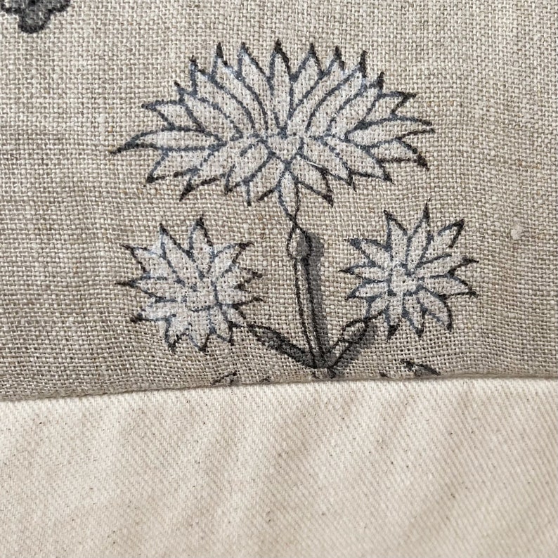 Block print linen pillow cover, gray/white floral natural linen pillow cover, lumbar pillow cover 12x2014x2014x3014x34 image 3