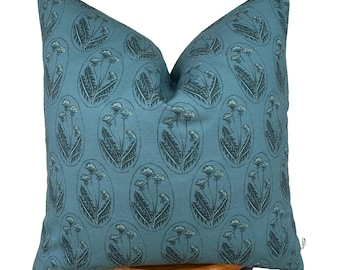 teal blue Floral pillow cover