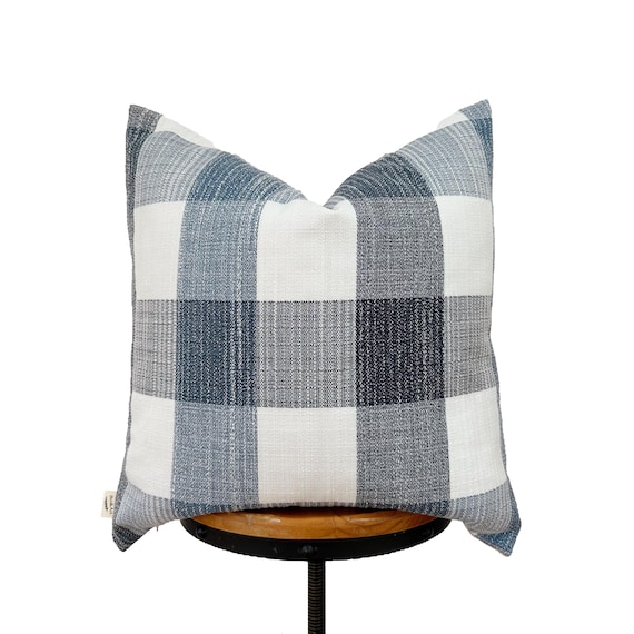 Blue and Cream Check Pillow Cover: Modern Farmhouse Decor