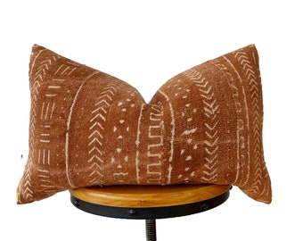 Authentic Mudcloth  pillow cover ,Light Rust  Mudcloth pillow cover ,lumbar pillow cover12x20”