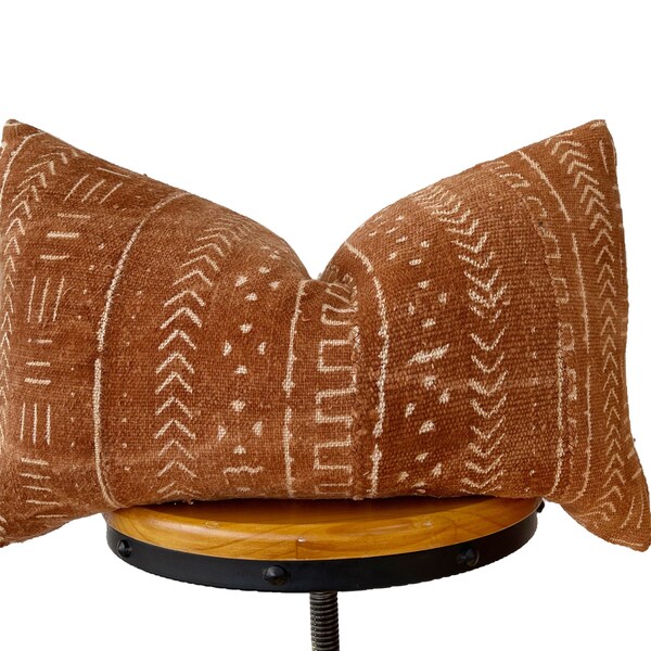 Authentic Mudcloth  pillow cover ,Light Rust  Mudcloth pillow cover ,lumbar pillow cover12x20”
