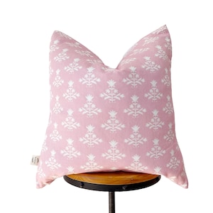 Designer fabric pillow, pink and white floral pillow cover