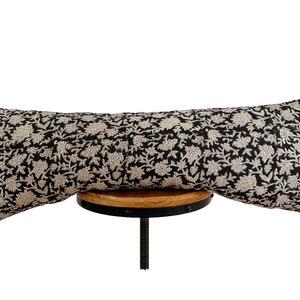 block print linen pillow, black floral pillow. lumbar pillow cover.14×30&quot;14×34&quot;14×46&quot;