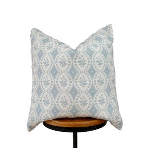 Designer fabric pillow cover. sky blue and white floral pillow cover