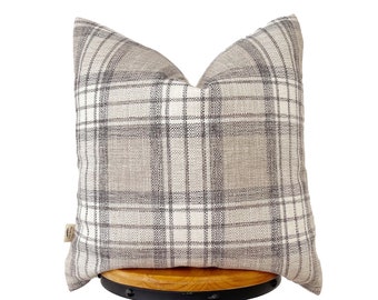 Tan/ cream/ beige/ gray check pillow cover, windowpanes pillow cover