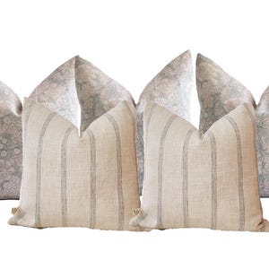 blue striped and blue floral pillow combos, set of 5