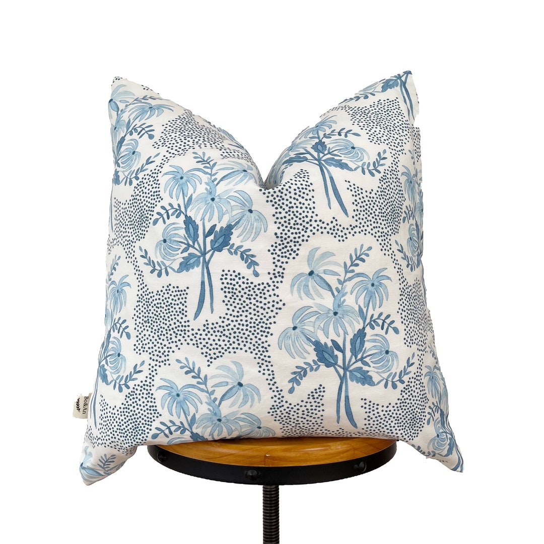 Designer Fabric Pillow Cover, Blue and White Floral Pillow Cover Etsy