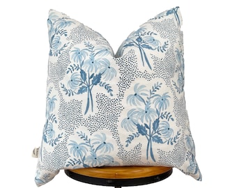 Designer fabric pillow cover, blue and white floral pillow cover