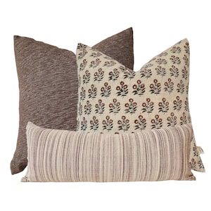block print pillow combos, brown floral pillow covers