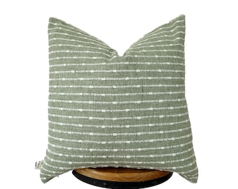 green and cream striped pillow cover