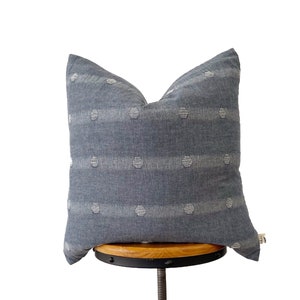 Chiangmai Native Cotton Pillow Cover, Blue-gray Color striped Hmong Pillow, Modern Farmhouse Pillow cover .